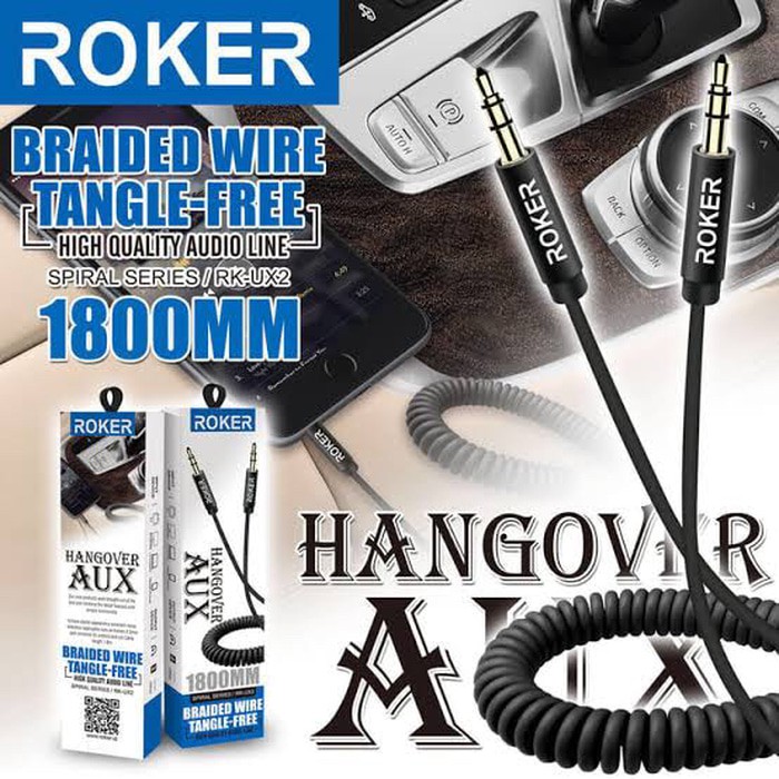 Kabel AUX / Audio Line merk ROKER RK-UX2 HANGOVER SPIRAL SERIES