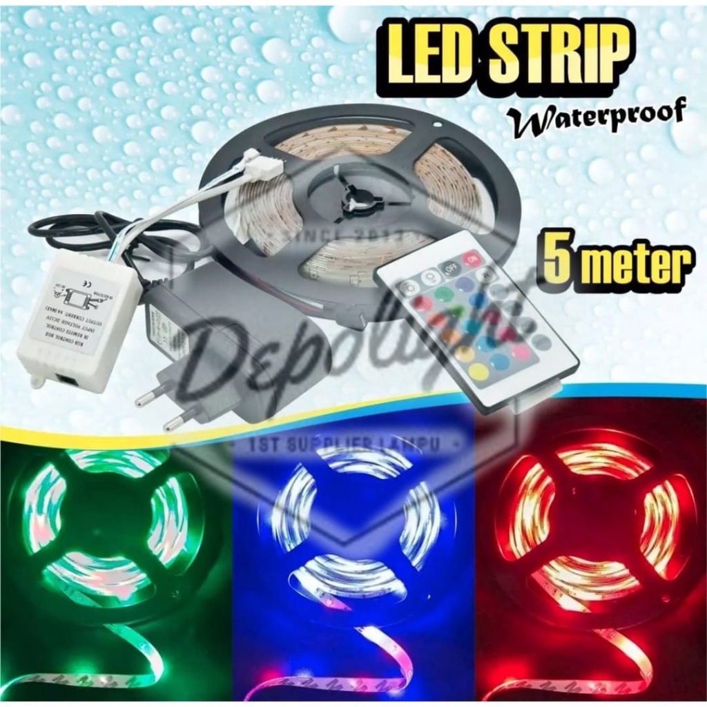 Lampu Strip LED RGB 5 meter Lengkap Adaptor + Remote