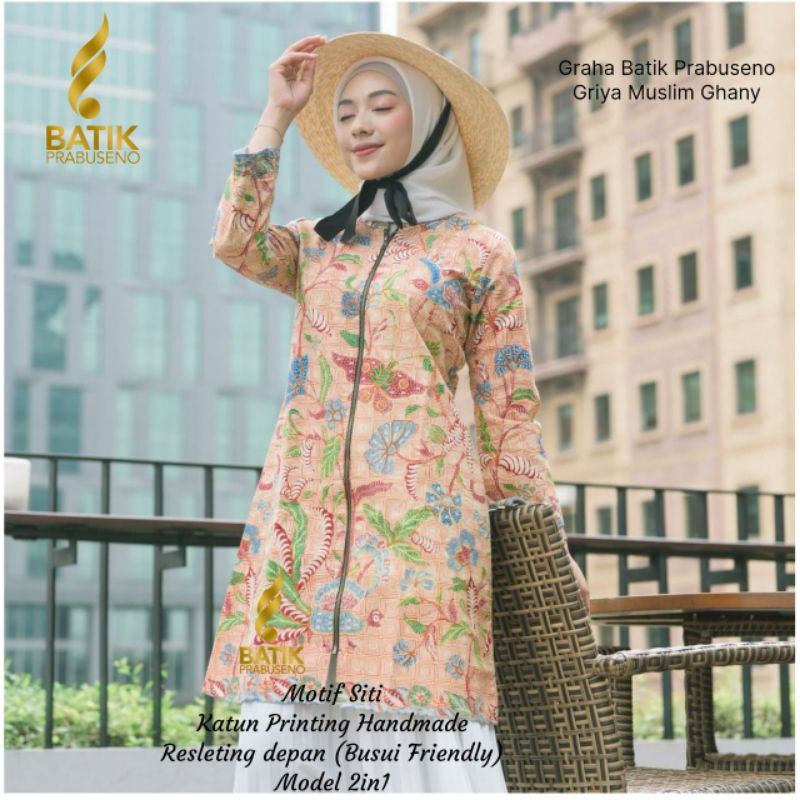 Tunik Siti Baju Batik Wanita Prabuseno Blazer Lengan Panjang Asli Solo Tunik Batik Wanita Kerja Kant