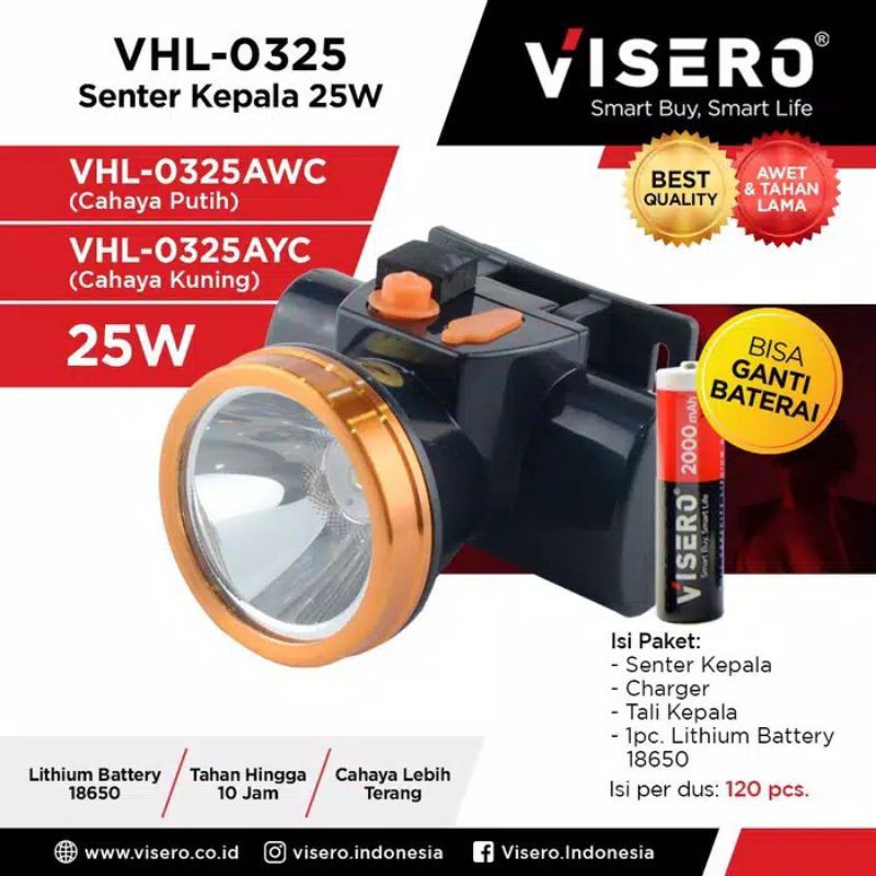 Senter Kepala Kecil 25W Bisa Ganti Baterai Cahaya Kuning (VHL-0325AYC)