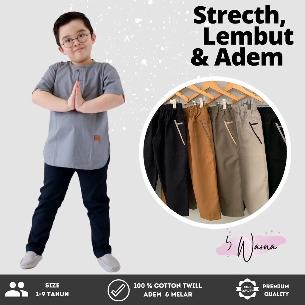 Celana Anak Chino Panjang Melar Twill Stretch Usia 1-9 Tahun Havis