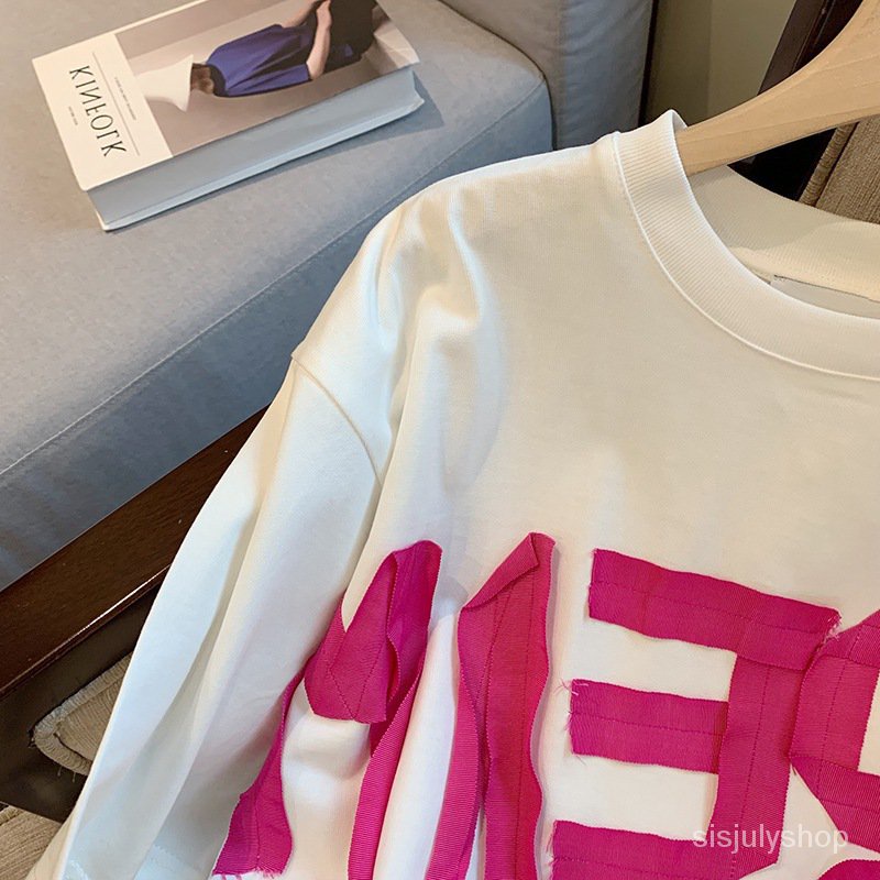 [✅BISA COD] Huruf PutihTKorea Fashion Style T-Shirt Longgar dan Malas Gaya2022Musim Semi Baru Niche Lengan Pende