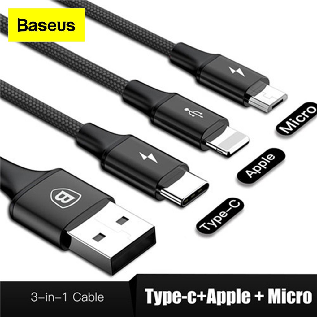 Baseus Rapid Series 3 in 1 Cable Micro Usb + Lightning + Type C 3A