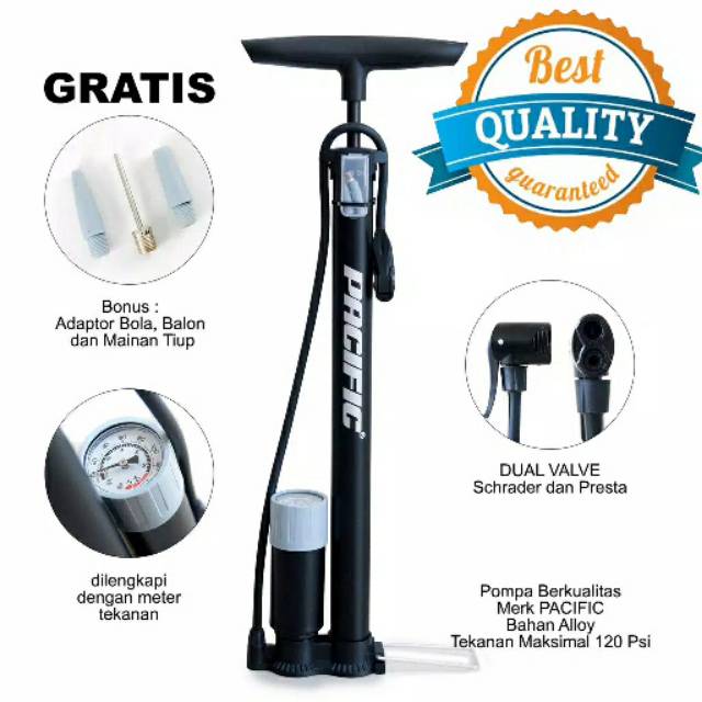 Pompa stell tabung pacific 806 818 J806 J818 floor pump sepeda motor mobil bola
