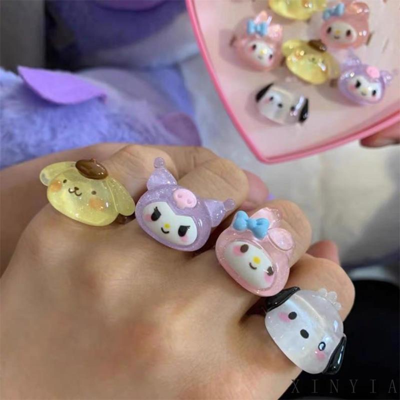 Cincin Model Terbuka Desain Anjing Cinnamoroll Kulomi Bahan Resin Untuk Pasangan