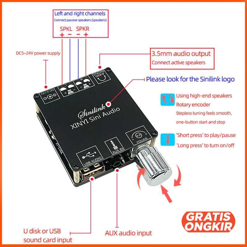 Audio Amplifier HiFi Bluetooth 5.0 ClassD 2x50W