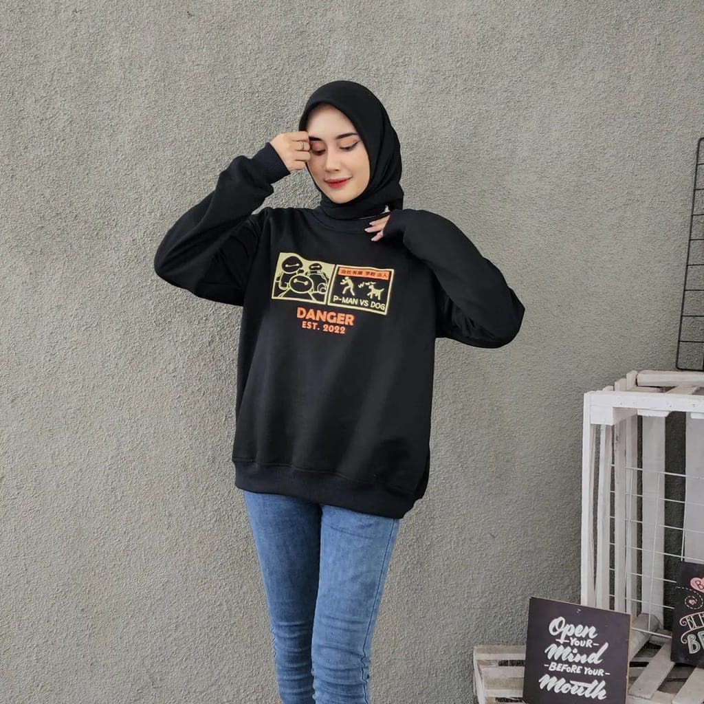 DANGER CREWNECK UNISEX BAHAN FLEECE