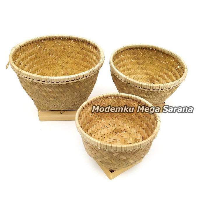 Rice Bowl Wakul Nasi Ceting Bakul Tempat Nasi Anyaman Bambu Isi 3 pcs