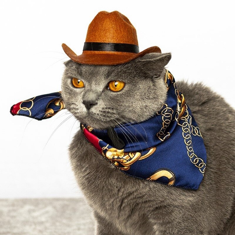 Topi Coboy Kucing Anjing Cowboy Pet Hat Cosplay Barat Topi Anjing Kucing Desain Stylish Cocok untuk Peraga Foto  FEFARM