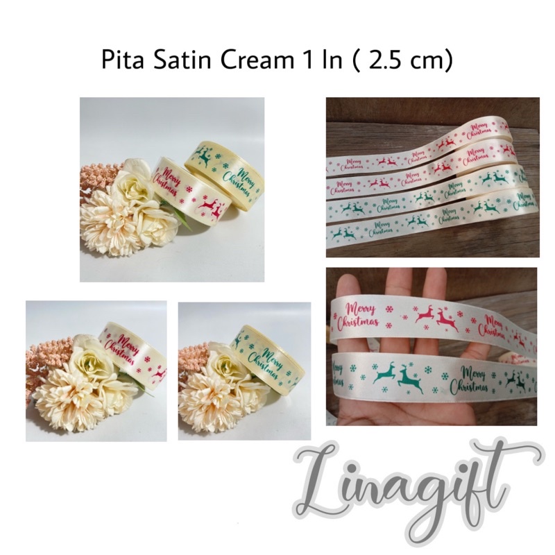 

( Rol 20 Yard ) PITA SATIN CREAM NATAL 1 IN ( 2.5 CM ) XMAS CHRISTMAS RUSA REINDEER MERAH / HIJAU