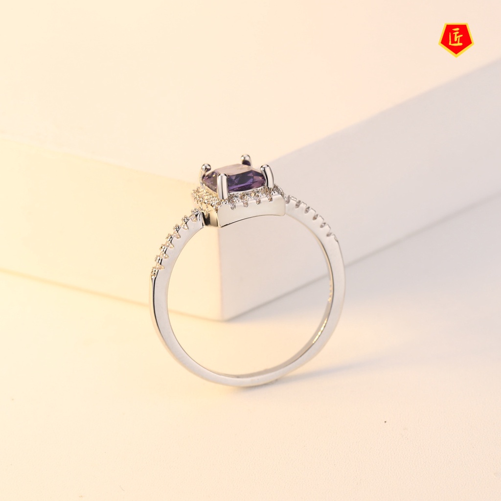 [Ready Stock]Multicolor Gems Ring 925 Silver Simple Elegant