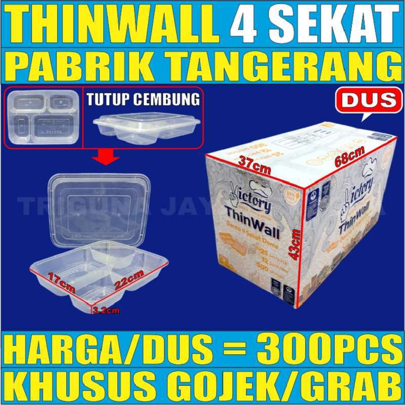 Thinwall Sekat 4 Cembung Per Dus Food Container Tray Kotak Makan Bento