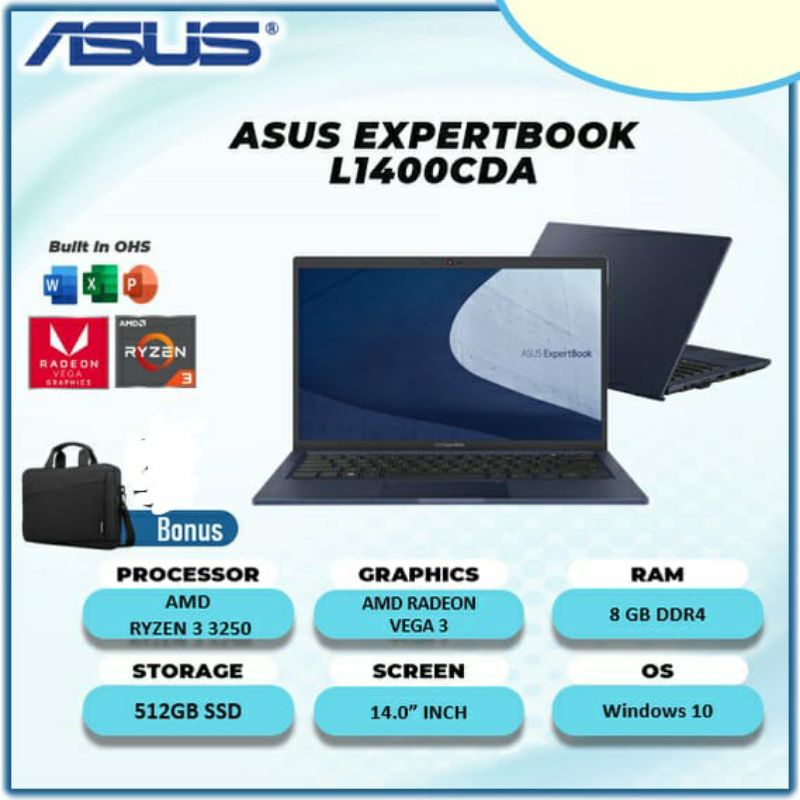 ASUS L1400CDA RYZEN 3 3250U 8GB 512SSD WINDOWS OFFICE ORIGINAL