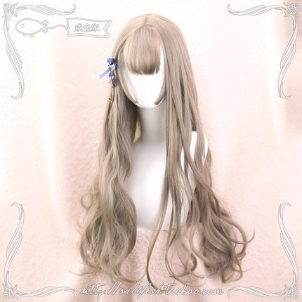 LOL-146 wig rambut palsu daily korea kpop panjang wavy linen gray