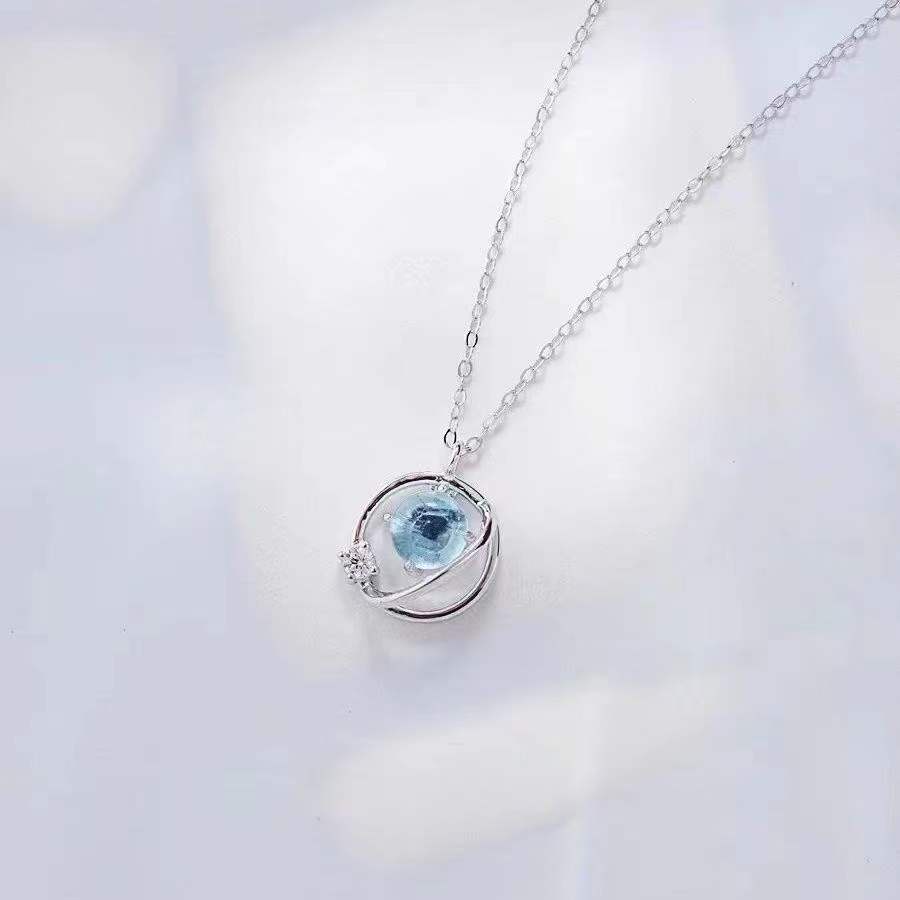 Kalung Fashion Chain x Necklace Blue Crystal Planet Sapphire Clavicle Pendant Necklace Fashion Jewel