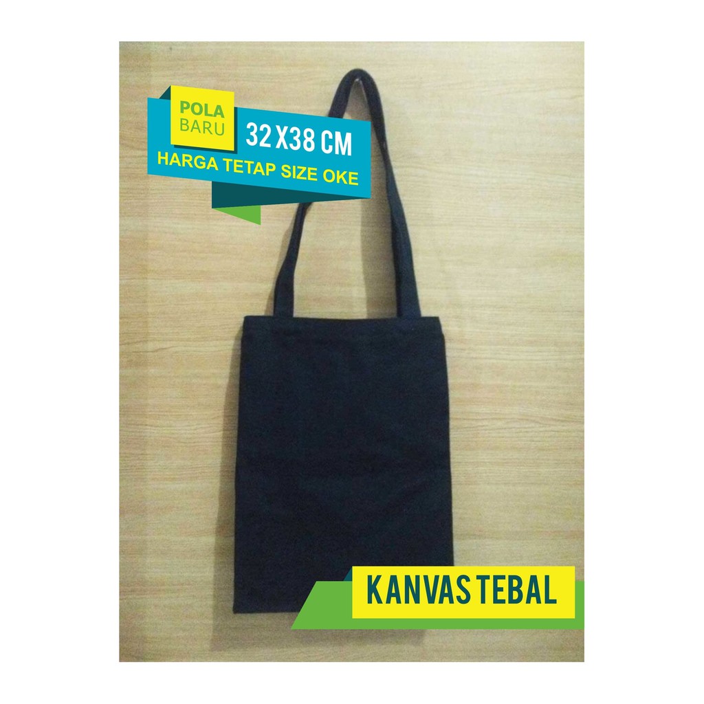 tas kanvas tote bag hitam polos , readystok, tebal dan murah
