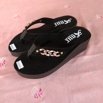 ANUR-sandal anak perempuan wedges spon capit rantai tinggi 4 cm