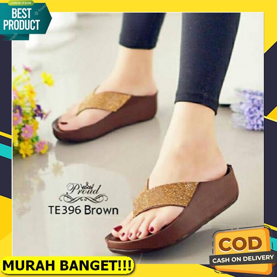 Sepatu Sendal Wanita Import Sol Tinggi Tebal Bahan Nilon Berkualitas Anti Selip Slip Warna Ungu Jumb