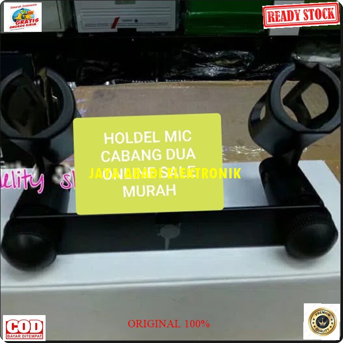 G175 Krezt ORIGINAL Holder stand mic CABANG 2in1 mik standing hanger dual dua import asli dobel tiang microphone mikrophone acecoriss pegangan gantungan universal G175  BISA SEGALA JENIS MICROPHONE DAN STAND MIC  lebar lubang depan 2,7cm diameter lubang d