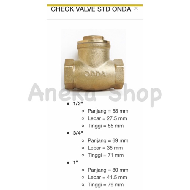 Check Valve 2 inch Kuningan Onda