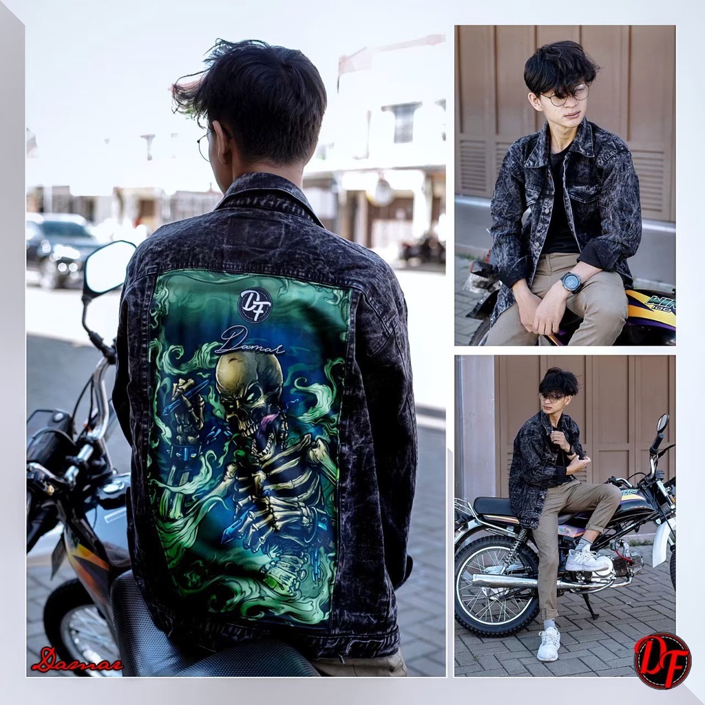 (BISA COD) JAKET JEANS SANDWASH GAMBAR PRINTING - JAKET JEANS PRIA KEKINIAN TRENDY DAN GAUL