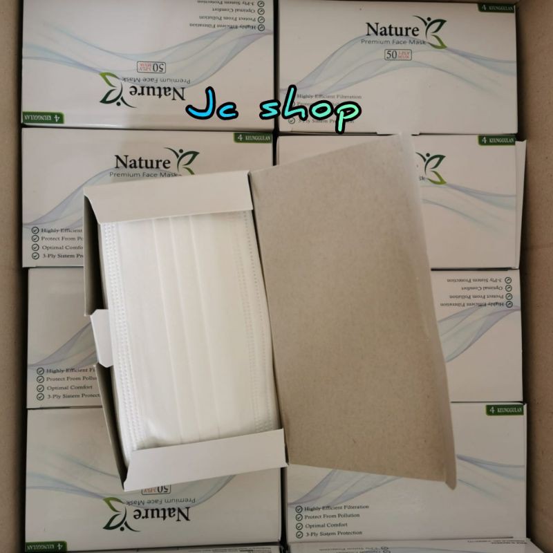 MASKER MEDIS NATURE PREMIUM MASK 3 PLY ISI 50 PCS - IZIN KEMENKES WARNA PUTIH