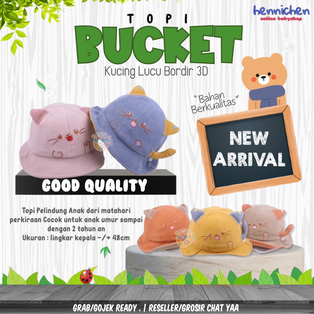 Topi bayi Bucket Hat Model Kucing Lucu Bordir 3D Cute Cat Fashion Topi Anak 0 - 2 TAHUN CNA