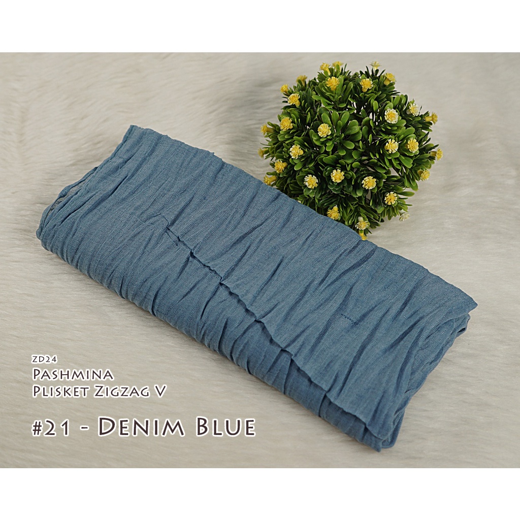 Plisket Model V / Zigzag - Pleated Shawl / Pashmina HAZEL by Luulu Scarf-#21 - Denim Blue