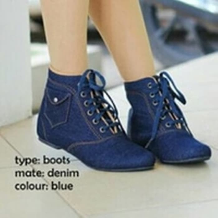Sepatu Flat Wanita Boot Boots Korea biru