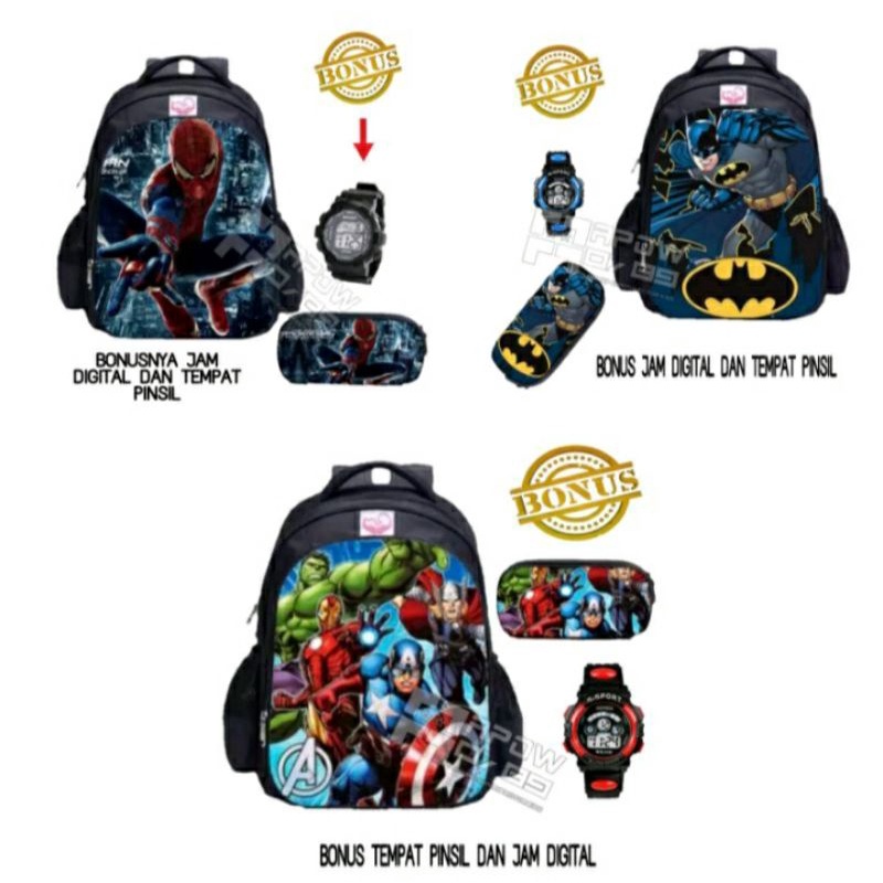 Ransel Avenger anak laki-laki tas anak SD TK bonus jam