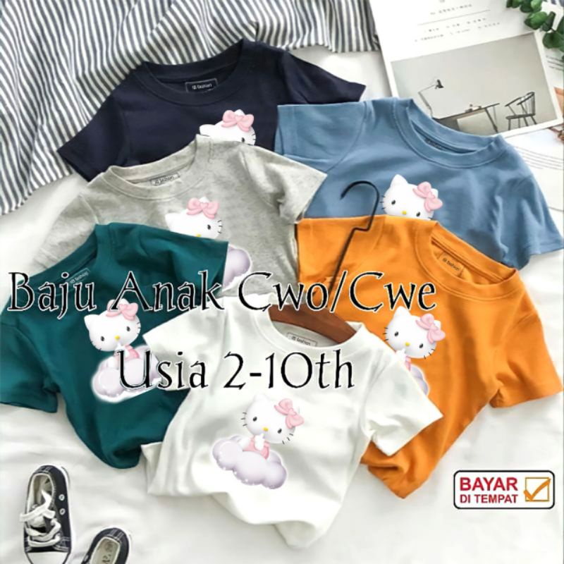 Kaos Anak Cewek Kitty Awan Umur 2-10 tahun Baju Anak Perempuan T-Shirt anak Ank