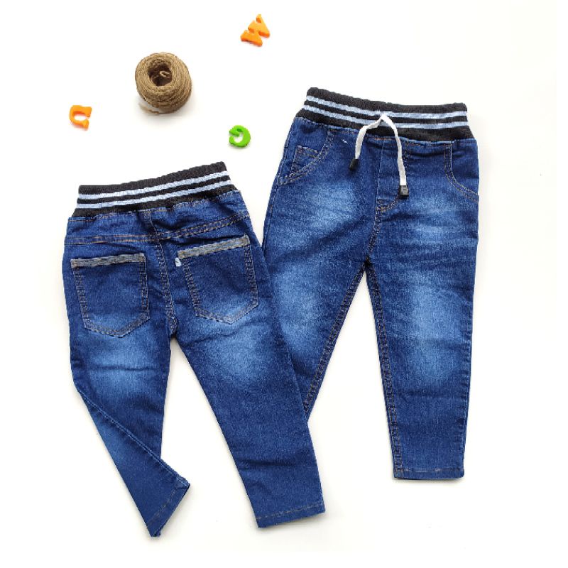 Celana Panjang Jeans Anak Laki Cowok 6 - 9 Tahun Size 14 16 18 Whisker Stretch