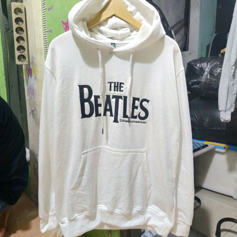 Hnm Hoodie Pria Wanita Putih H&amp;M The Beatles Bordir White Free Paper Bag