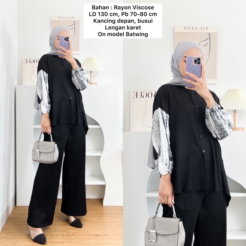 MONOCHROME OVERSIZE BLOUSE MOTIF - ATASAN RAYON FULL KANCING JUMBO / ATASAN RAYON KOMBINASI-MONOCHROME PIPER
