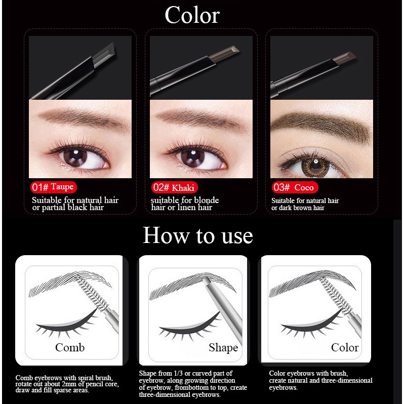 SKIN MATCH Magic Automatic Eyebrow Pencil Set Eyebrow Tattoo Pen 3-Color Long-lasting Waterproof