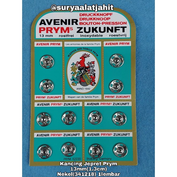 kancing jepret Prym 13mm (341218) Nekel @1lembar =rp.15.000/l2set