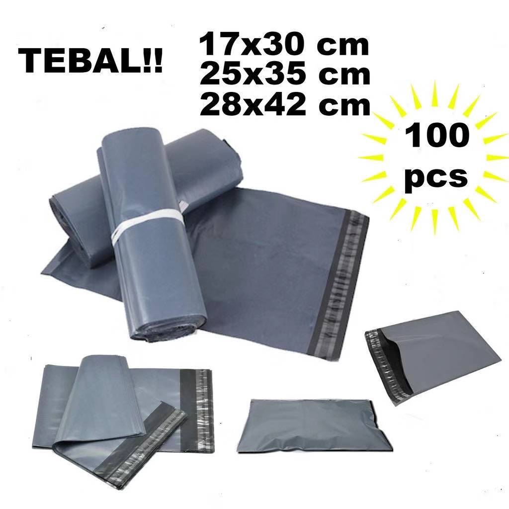 

TERMURAH 17x30 HITAM ABU polymailer import TEBAL packing bag bungkus plastik amplop plastik olshop