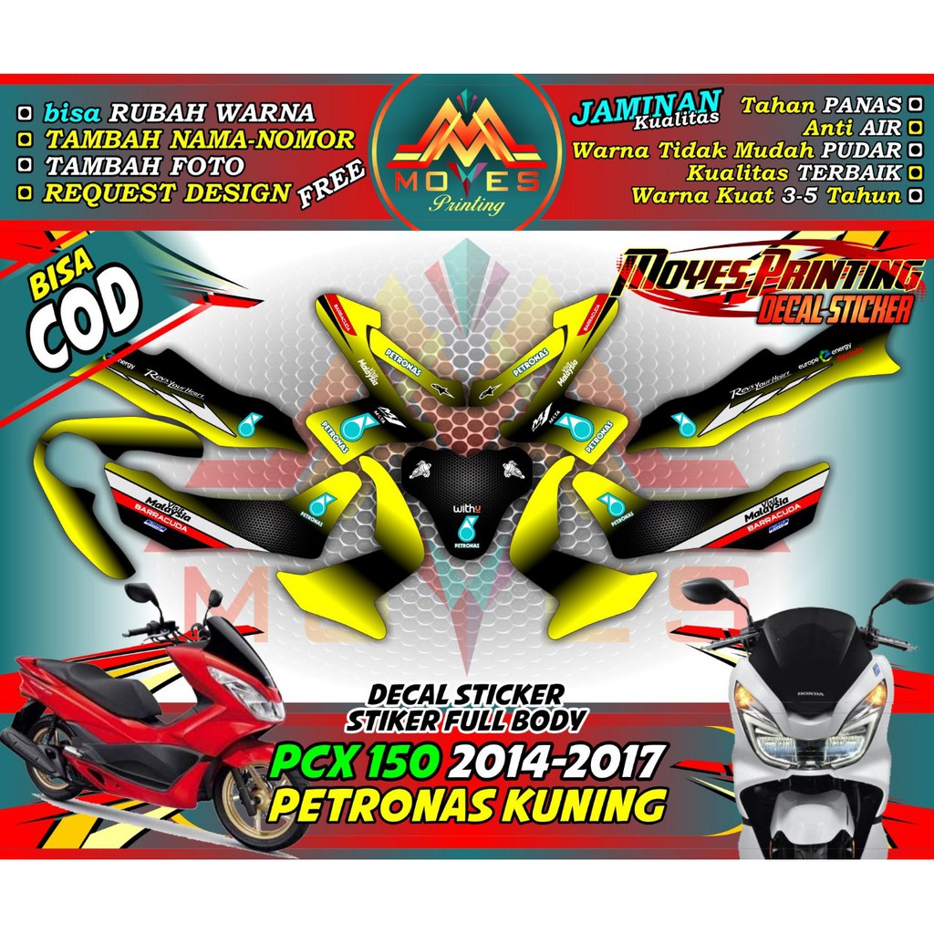 decal sticker variasi motor PCX 160 full body petronas kuning