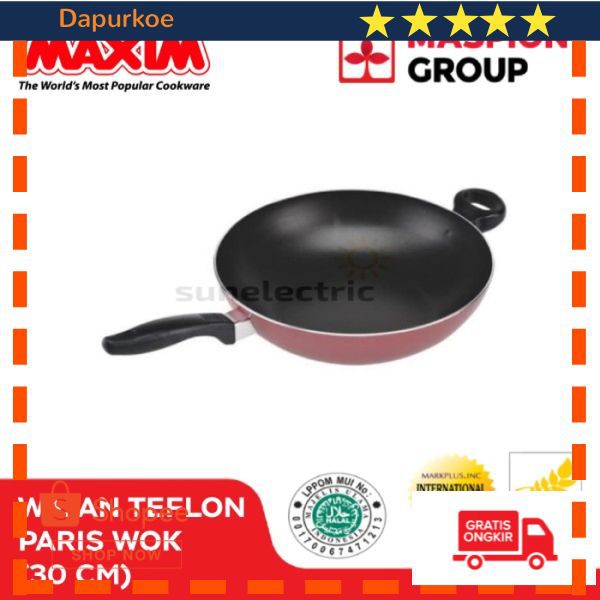 Terlaris Maxim Paris Wok Wajan / Penggorengan Teflon 30 cm - Merah Elegan