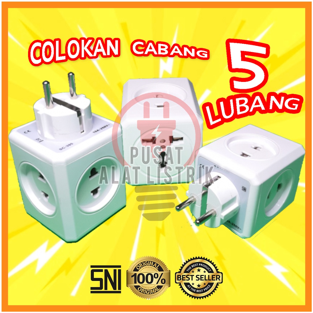 STEKER COLOKAN CABANG 5 LUBANG WANPRO MULTI STEKER T STOP KONTAK TUSUK 5 LUBANG