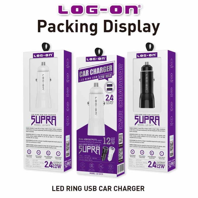 CAR CHARGER LOGON SUPRA LO-SV19 2USB ORIGINAL