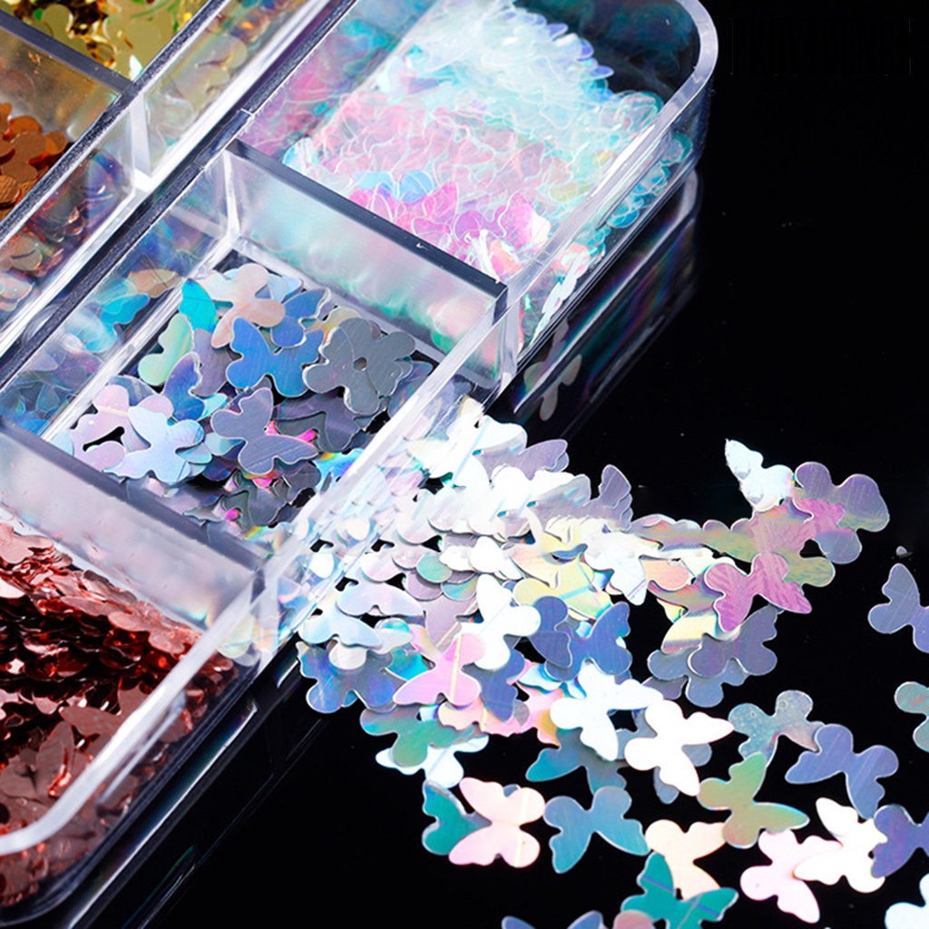 6 Grid / Box Sequin Bentuk Kupu-Kupu Untuk Nail Art Butterfly