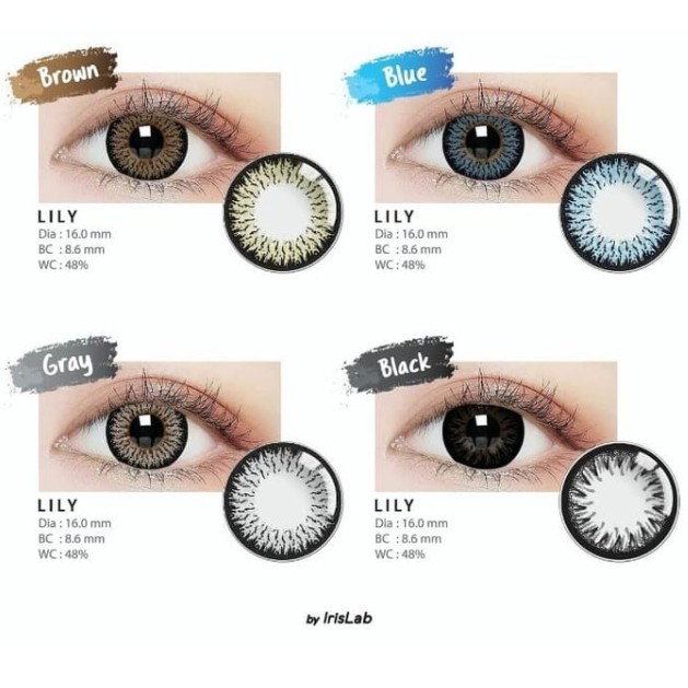 Softlens Lily by IrisLab BIG EYES DIA 16.00mm NORMAL MINUS BLACK GREY BROWN BLUE (-3.25 s/d -6.00)/Lensa  Kontak/BS