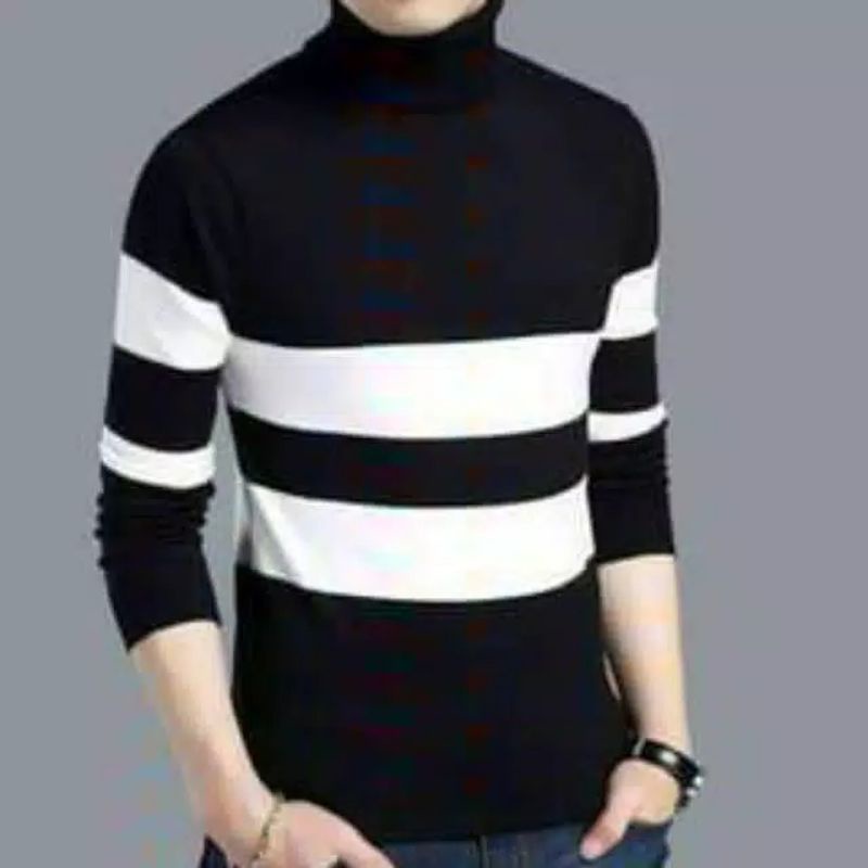 sweater long turlneck-hitam putih#rajutpria#rajutpria&amp;wanita#sweterpria#