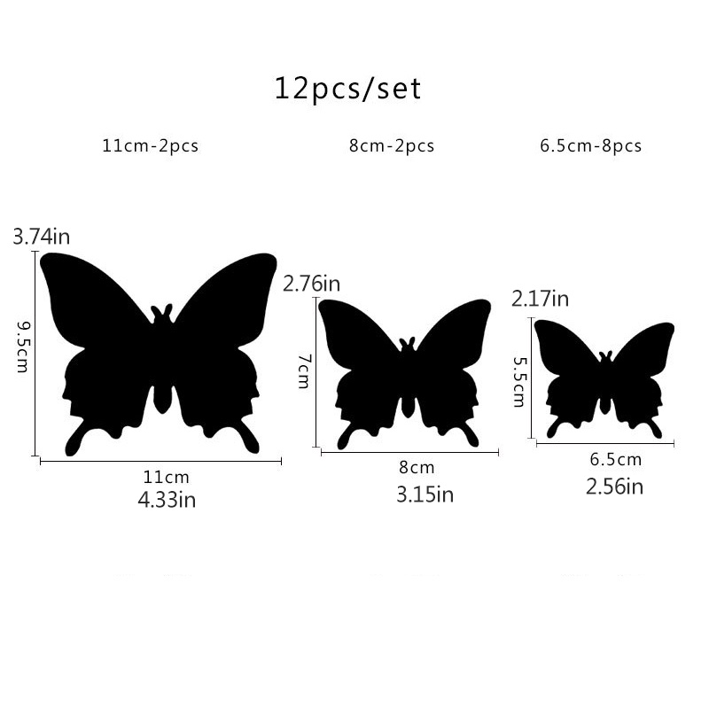 12pcs / set Stiker Dinding Decal Desain Kupu-Kupu 3D Dengan Efek Cermin DIY Butterfly