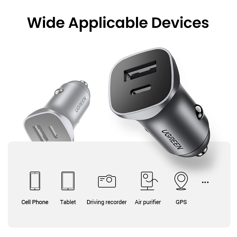 【Stok Produk di Indonesia】Ugreen Adaptor Charger Mobil Quick Charge 4.0 3.0 QC PD USB Bahan Aluminum Untuk iPhone 14 13 pro Max 13 / 12 / 11 / XS / XS Max / XR / 7 plus / 8 plus