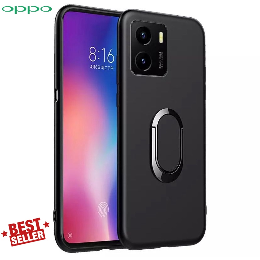 Oppo A76 / A96 Case Ring Stand Braclete Silicone Black Doff Premium Edition Casing