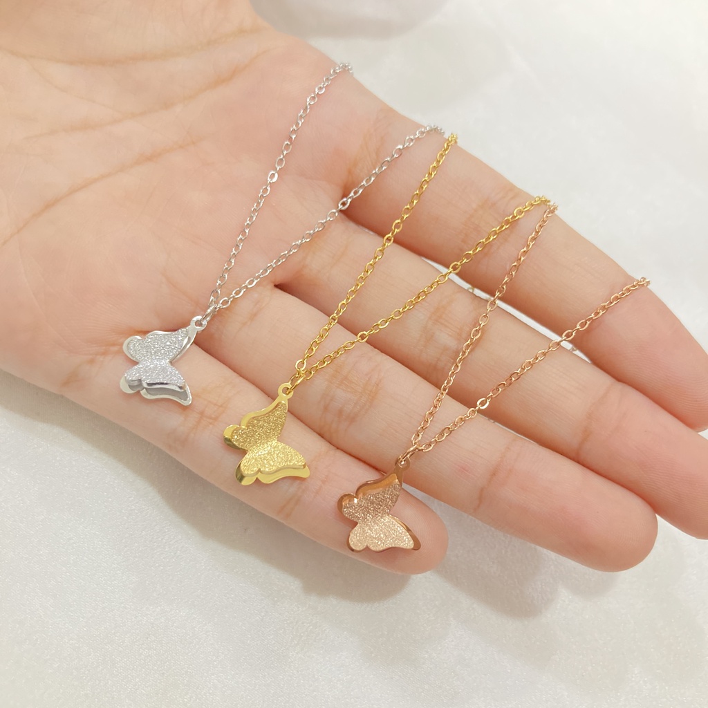 Kalung Anak Titanium Imut Kupu Butterfly Liontin Berlian Korea Rantai Murah