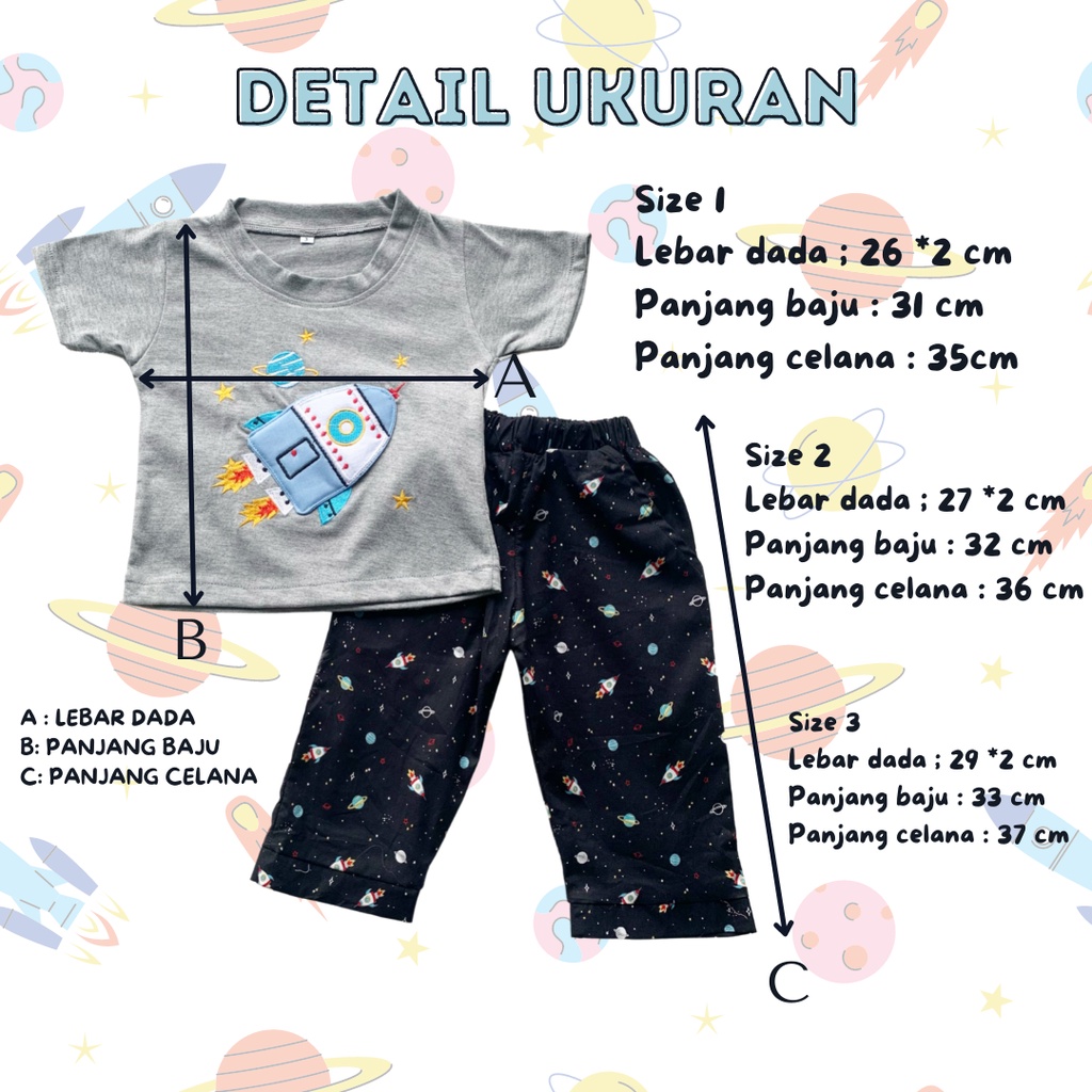 setelan jogger anak celana panjang kaos lengan pendek 1 - 3 tahun balita baby laki laki cowok ROCKET TEE SET