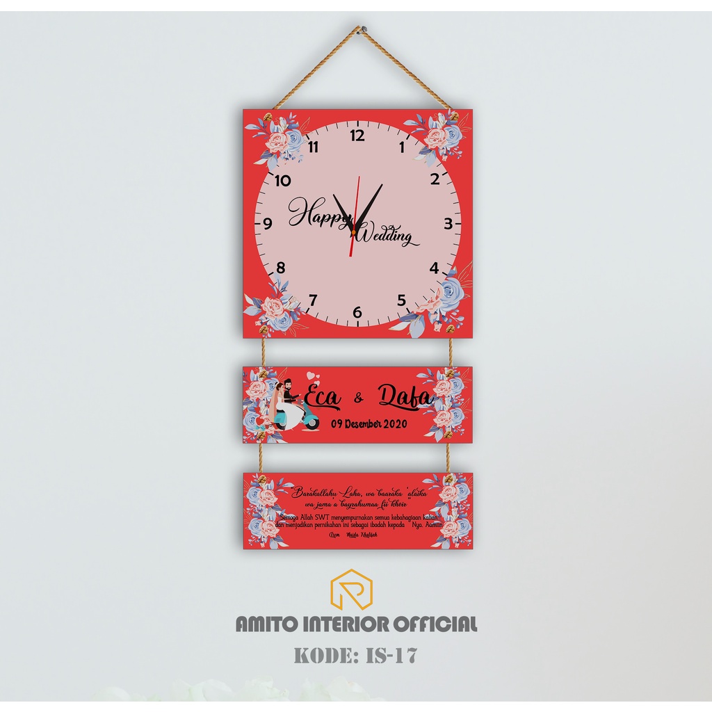 Amito Custom Jam Dinding Nama Wall Clock wood kado keluarga